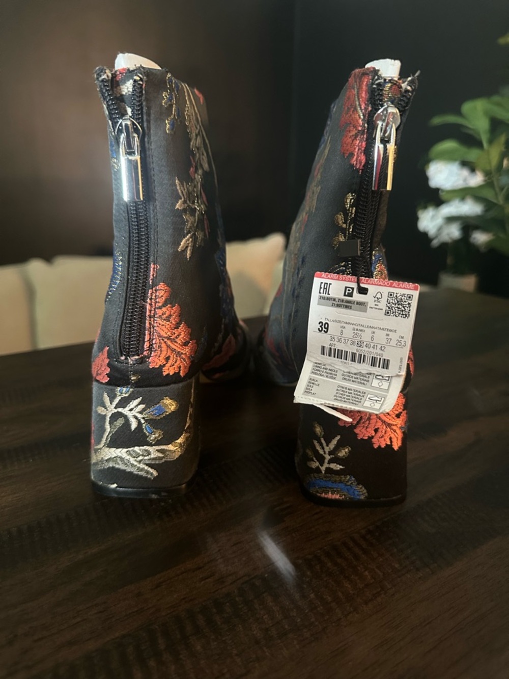 Zara Floral Embroidered Black Ankle Booties - Picture 5 of 12